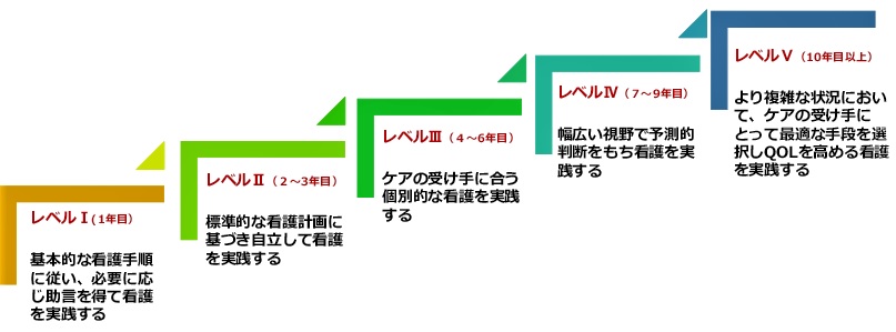 クリニカルラダー習熟段階のレベル1からレベル5