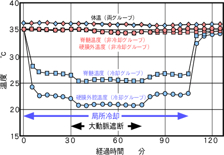 図3冷却グループと非冷却グループの温度変化の比較