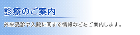 診療のご案内 外来受診や入院に関する情報などをご案内します。